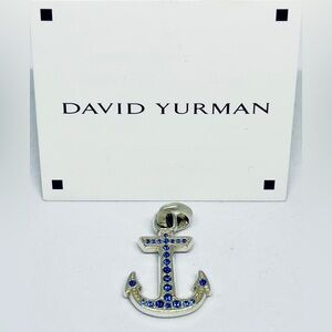 David Yurman Sterling Silver Maritime Anchor Pendant Amulet with Blue Sapphires